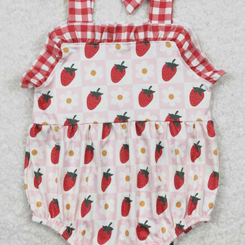 4.07 SR0978 RTS NO MOQ Baby Girls Summer Rompers Suspender plaid floral strawberry baby girls romper