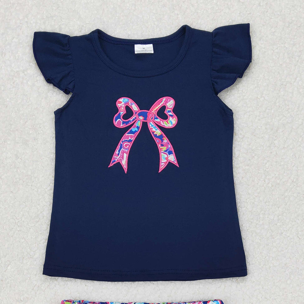4.25 GSD1689 RTS NO MOQ Navy bow top floral skirt baby girls clothes