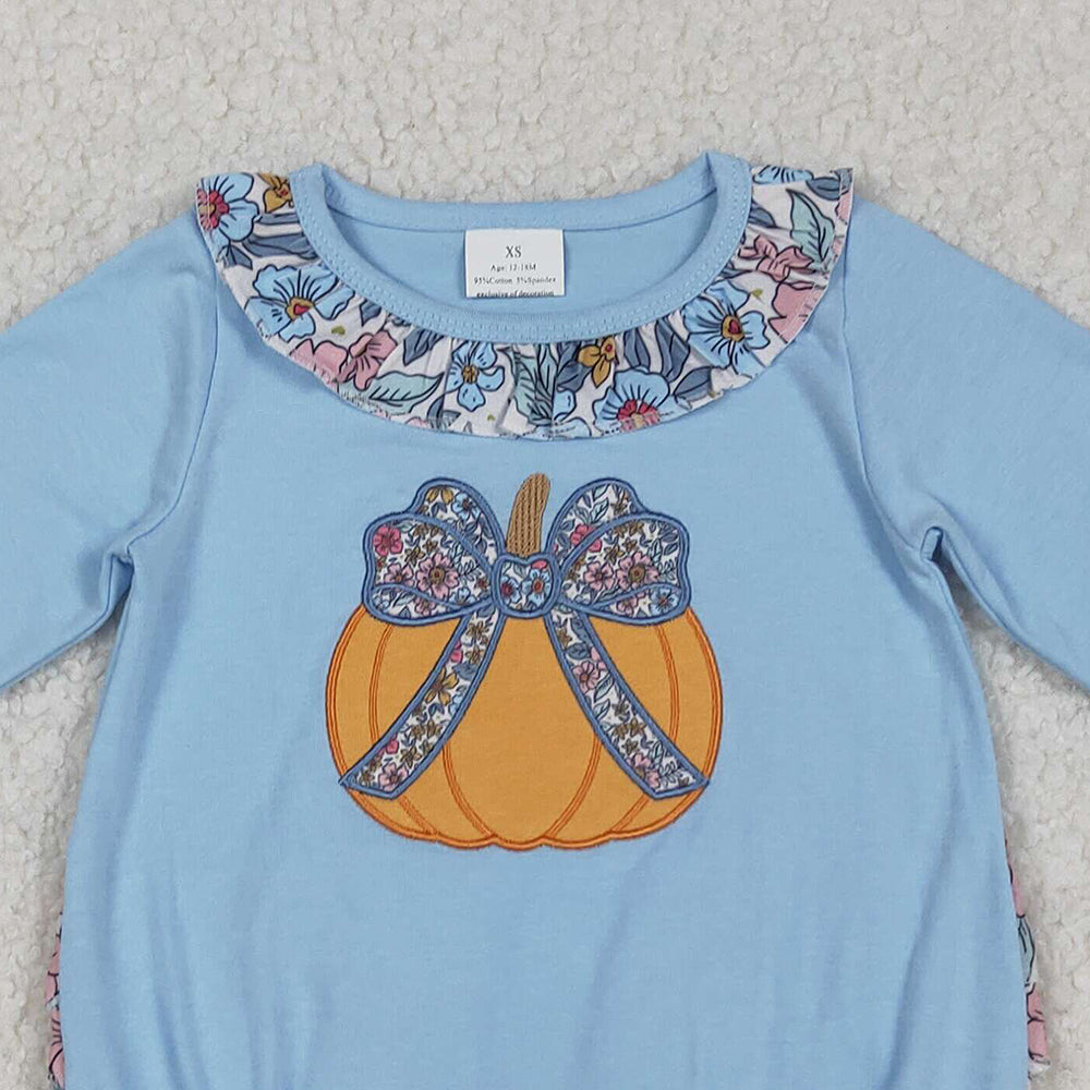 RTS NO MOQ (In stock) LR2441 Baby Girls Winter Rompers Floral Pumpkins Ruffle Rompers