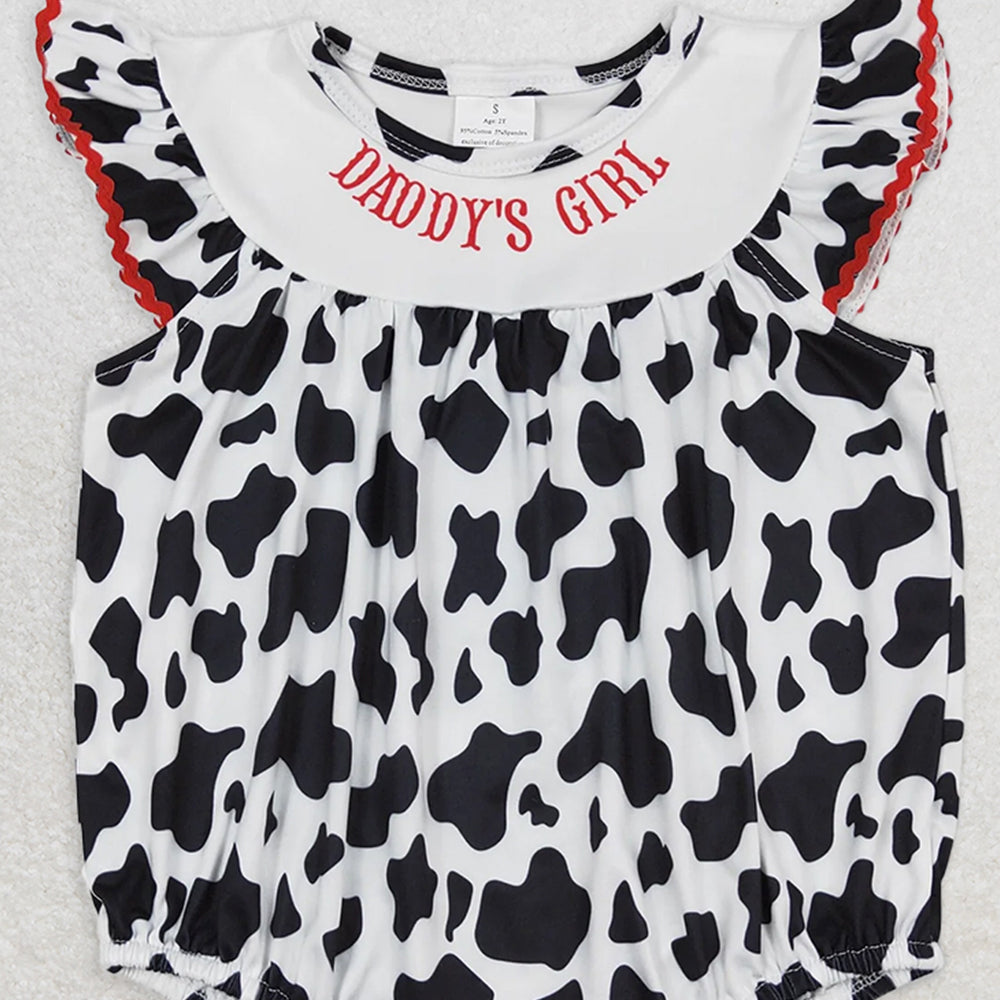 SR1146 RTS NO MOQ Baby Girls Summer Rompers Baby Infant Girls Daddy's Girl Black Cow Print Rompers