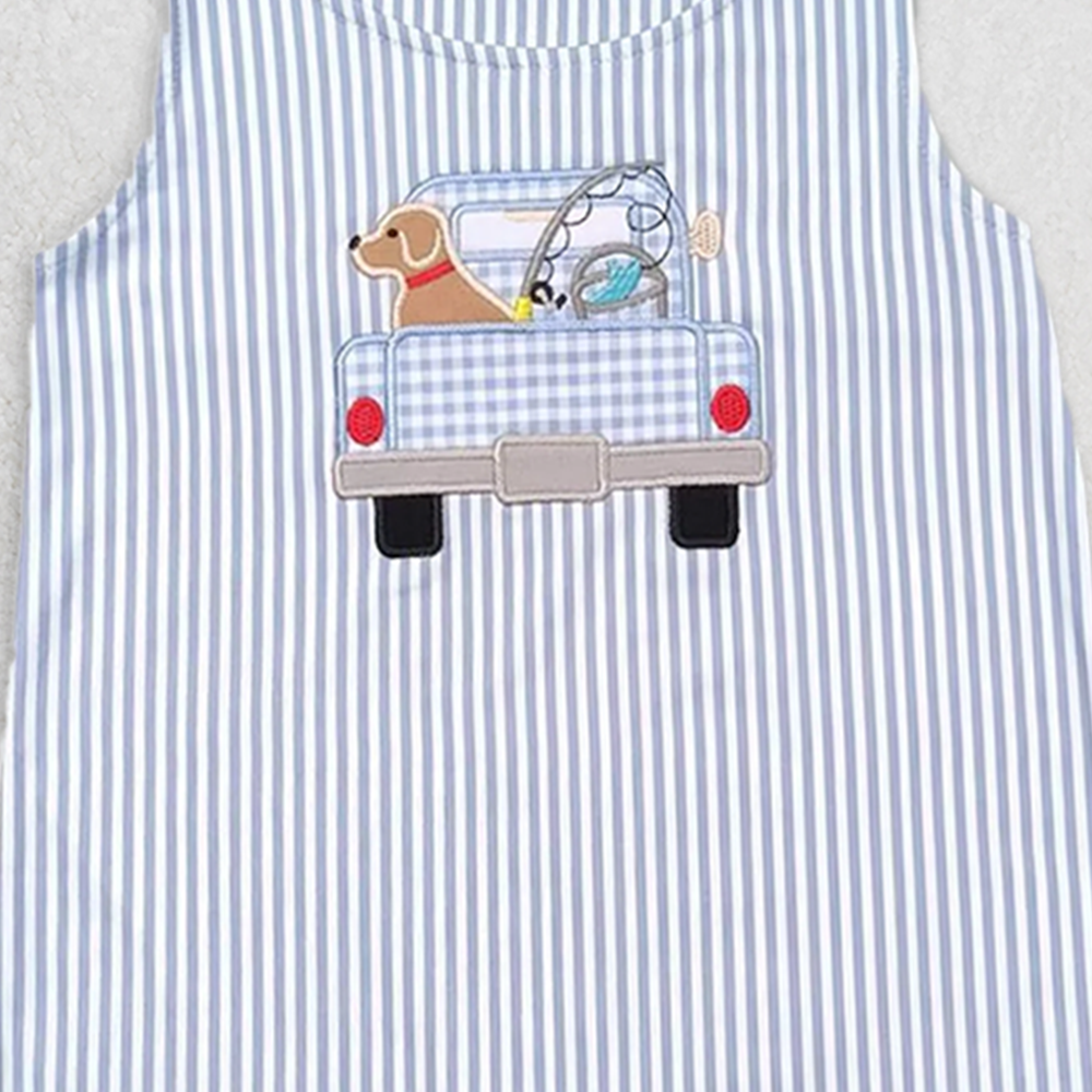 6.16 SR1170 RTS NO MOQ Baby Boys Summer Romper Stripe sleeveless dog fishing truck baby boys romper