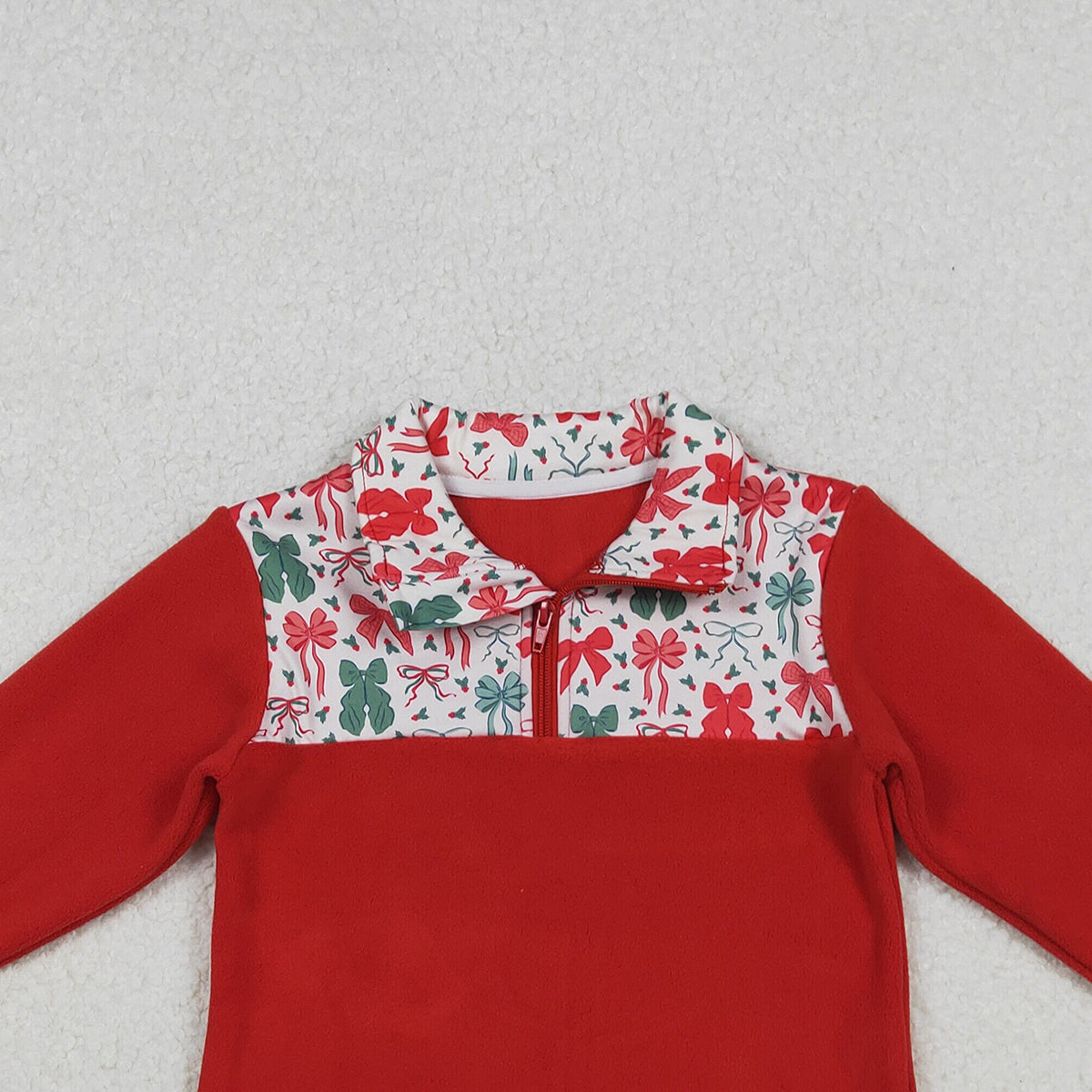 10.15 RTS NO MOQ (In stock)GT1150 Baby Girls Red Green Bows Christmas Zipper Pullover Top