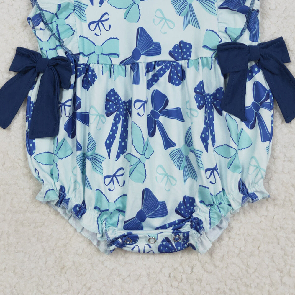 RTS NO MOQ (In stock)SR3121 Baby Girls Summer Rompers Baby Girls Hot Blue Flutter Sleeves Bows Ruffle Rompers