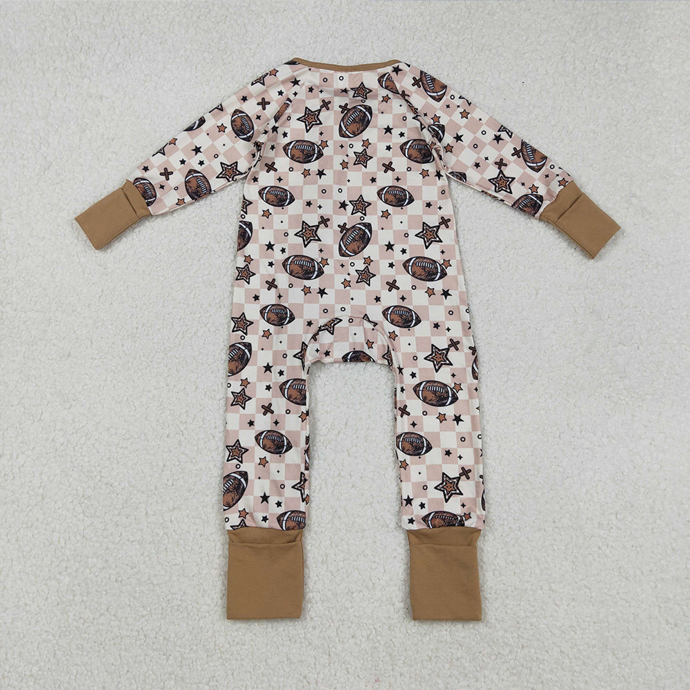 RTS NO MOQ (In stock)LR2548 Baby Boys Winter Rompers Long Sleeve Football Plaid Stars Zipper Romper Comfortable Soft Clothing for Infants