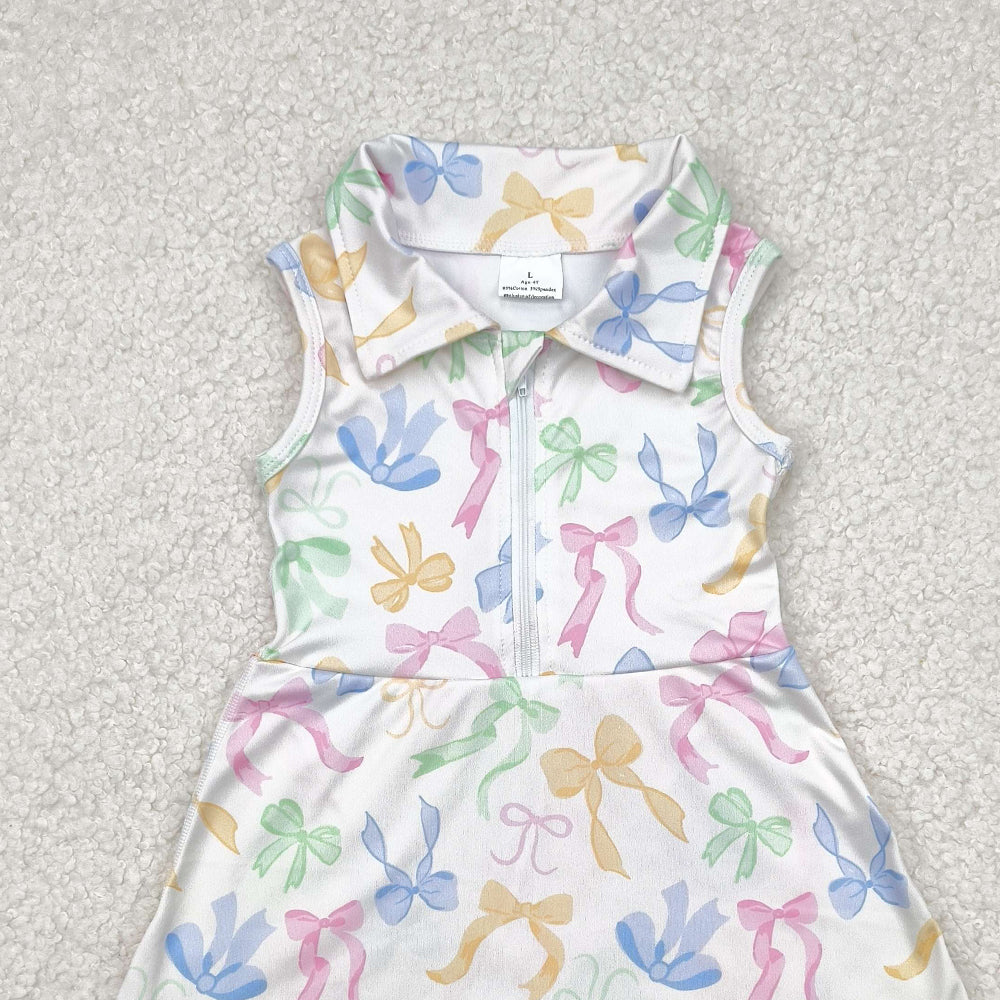 GSD2141 RTS NO MOQ Baby Girls Summer Yoga Dress Kids Girls Sleeveless Athletic Dresses Colorful Bow Detail Comfortable Sportswear for Girls