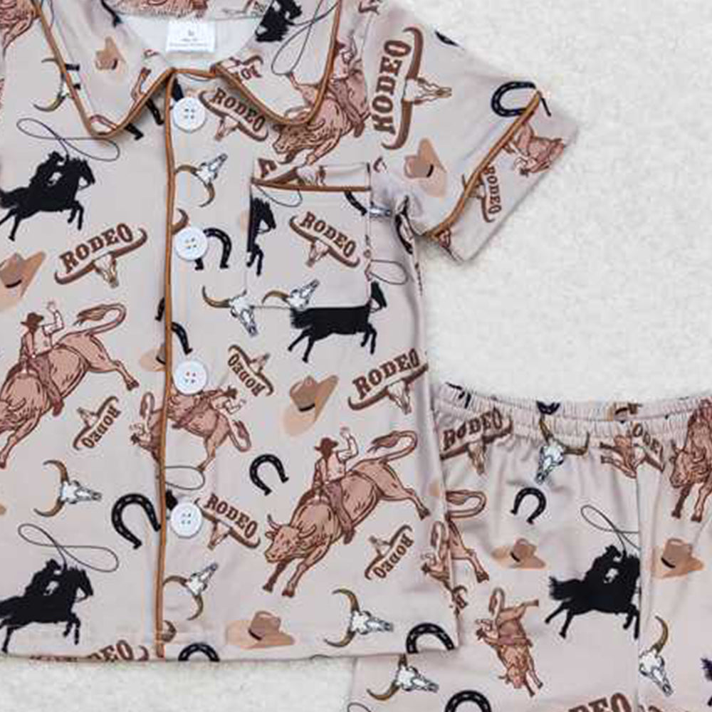 4.18 BSSO0761 RTS NO MOQ Short sleeves pocket rodeo kids boys button down pajamas