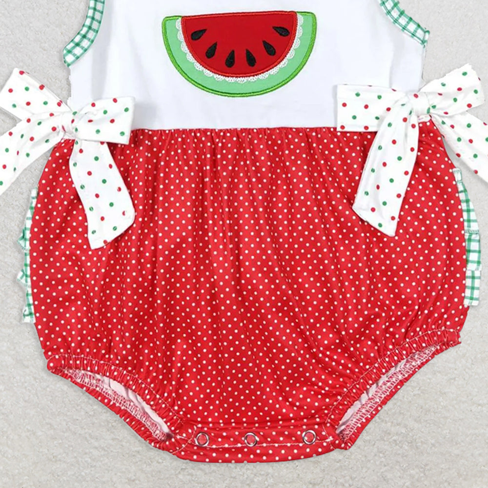 SR0593RTS NO MOQ Baby Girls Summer Rompers Baby Infant Girls Watermelon Bows Ruffle Rompers