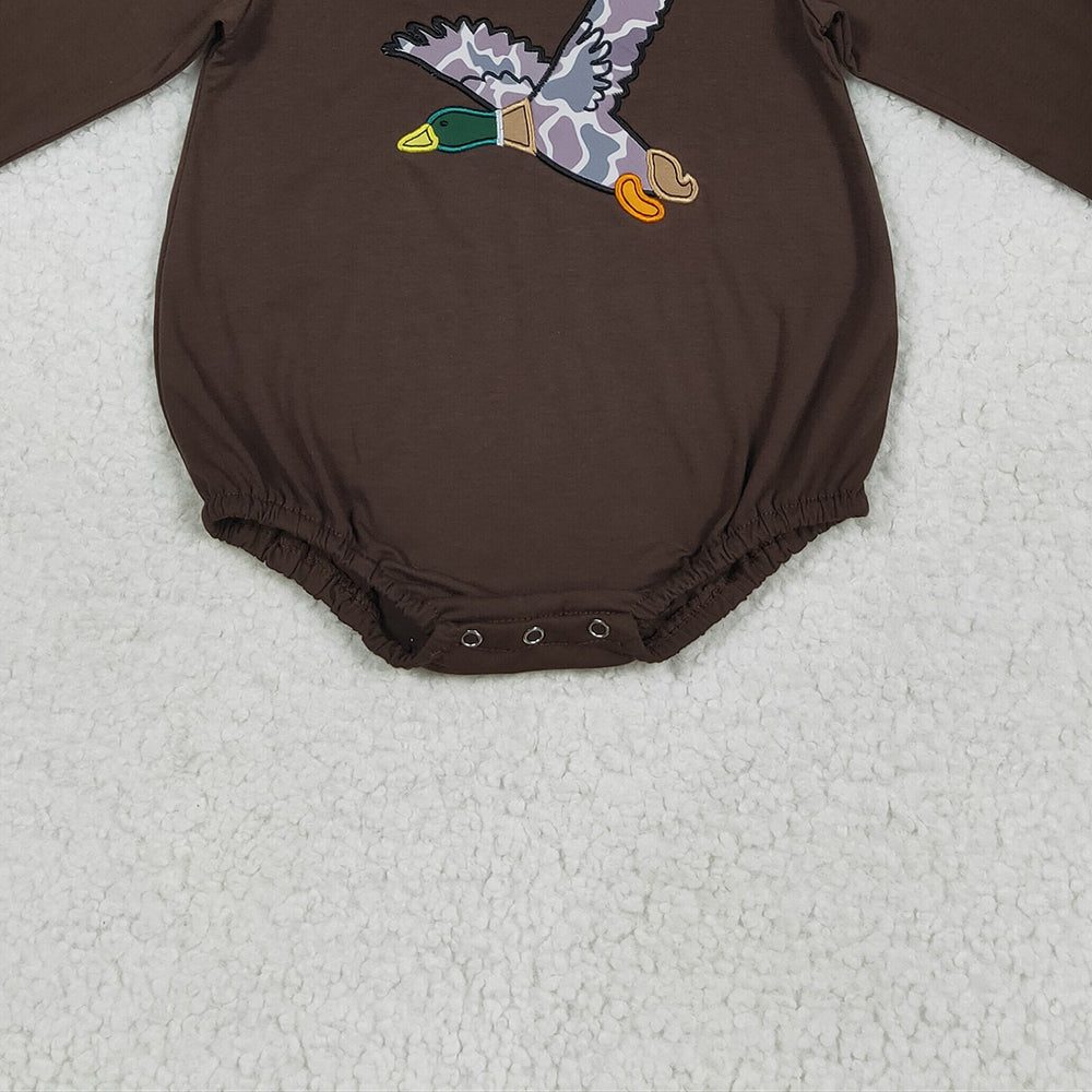 USA Shop (in stock)LR2310 Baby Boys Winter Rompers Embroidery Baby Boys Brown Long Sleeves Camo Duck Western Rompers