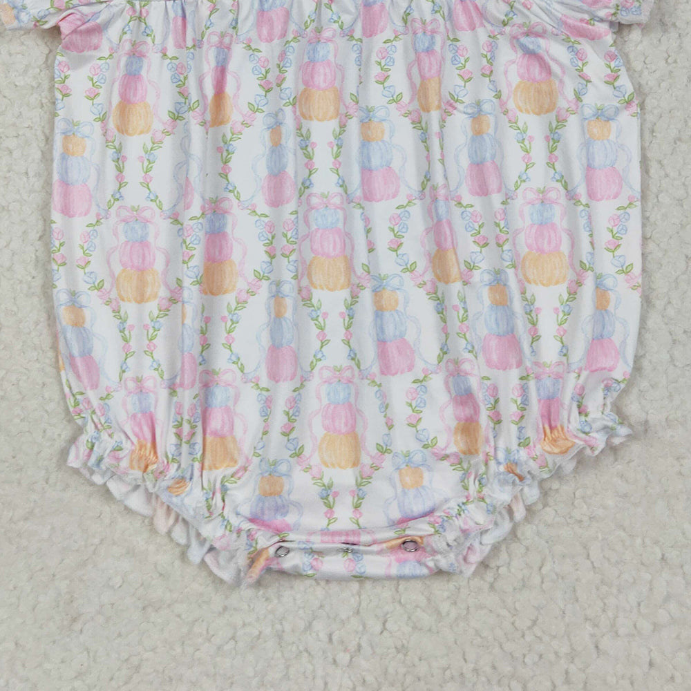 RTS NO MOQ (In stock)SR3151 Baby Girls Summer Rompers Baby Girls Short Sleeves Pumpkins Bows Plaid Ruffle Rompers