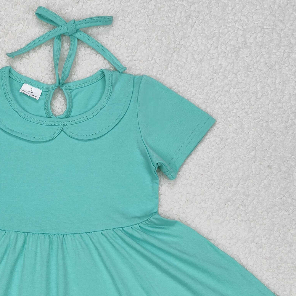 GSD1918Green short sleeves ruffle summer girls dresses