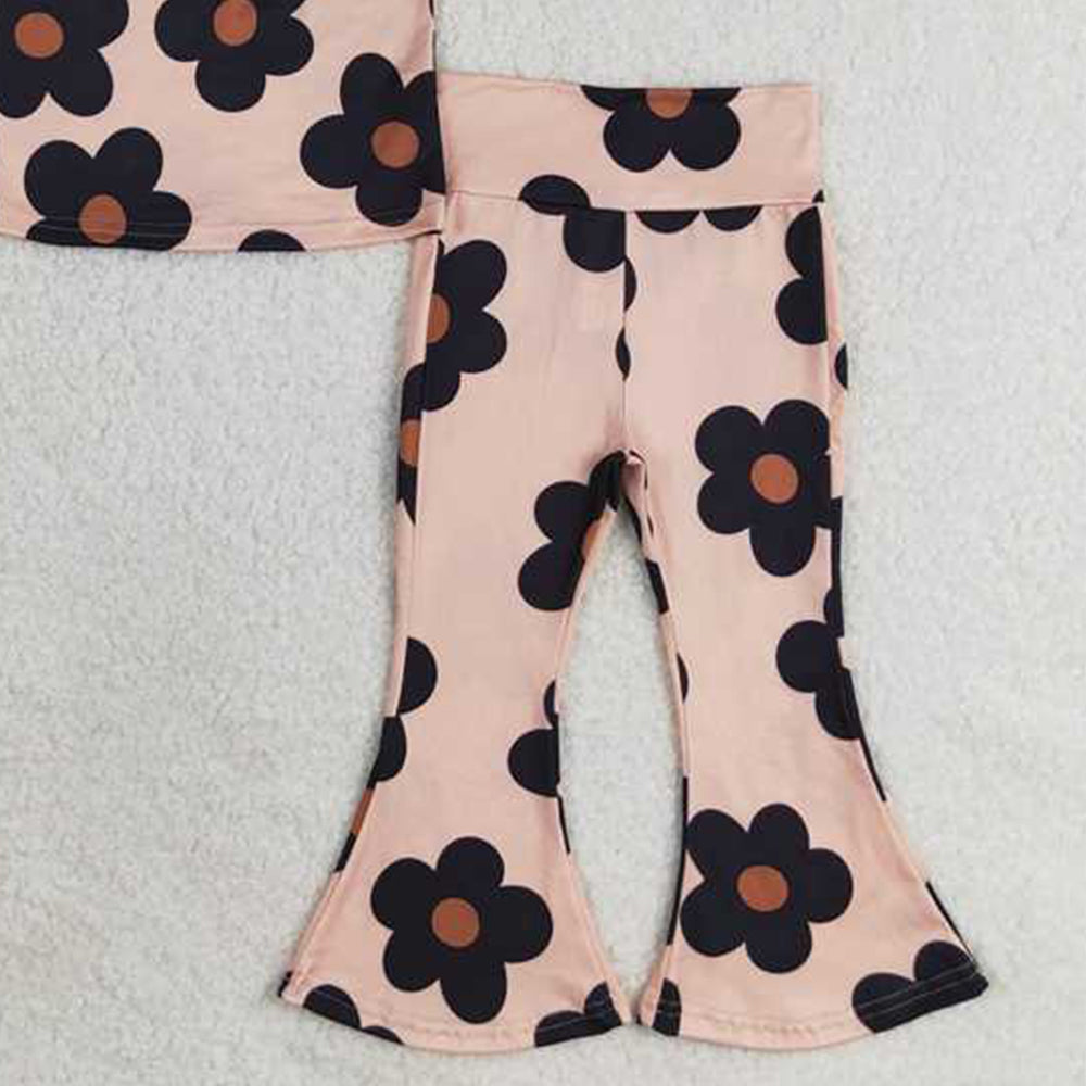 GLP1357 RTS NO MOQ Baby Girls One Shoulder Flowers Top Bell Pants Clothes Sets