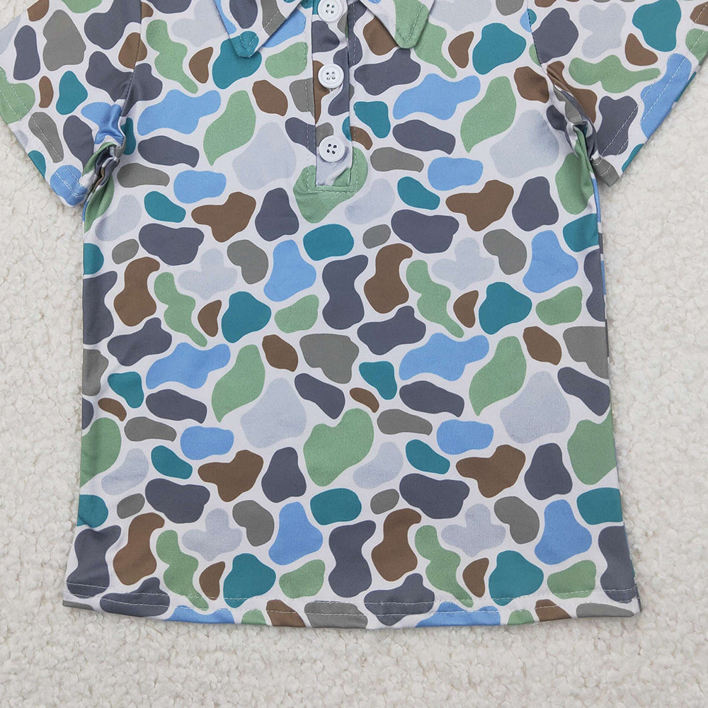 4.11 BT1214 RTS NO MOQ Baby Boys Summer Tops Short sleeves green camo print kids boys polo shirt