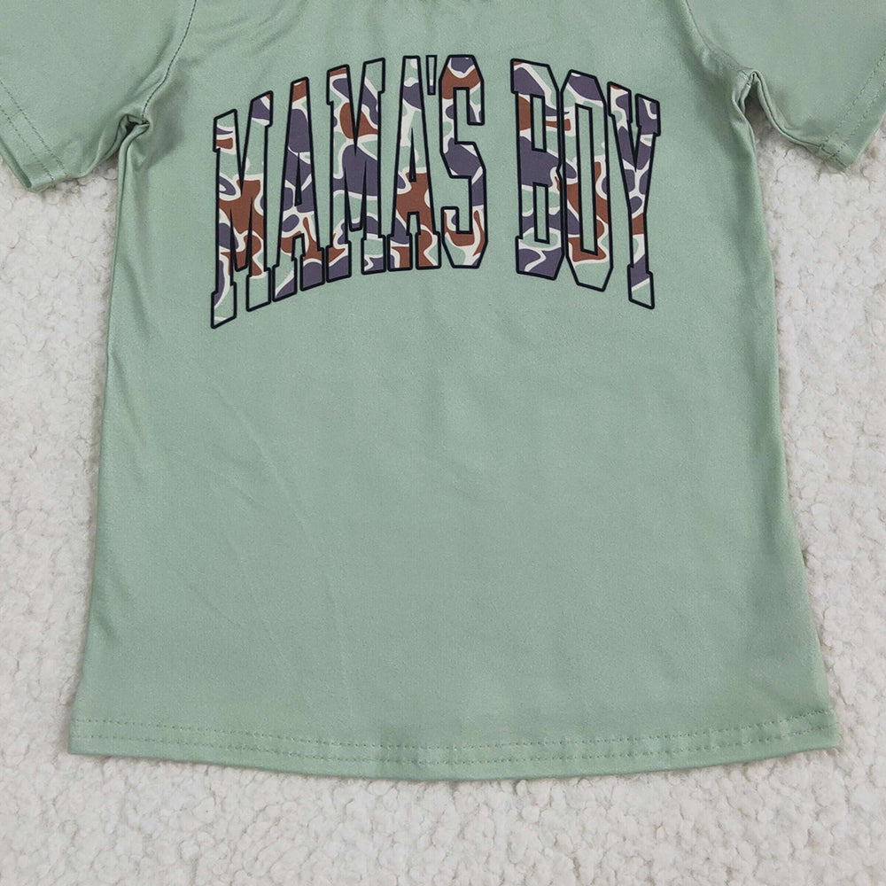 BT1184RTS NO MOQ Baby Boys Summer Tops Kids Summer Shirt Short Sleeves Camo 'Mama's Boy' Design Casual Fashionable Clothing for Children