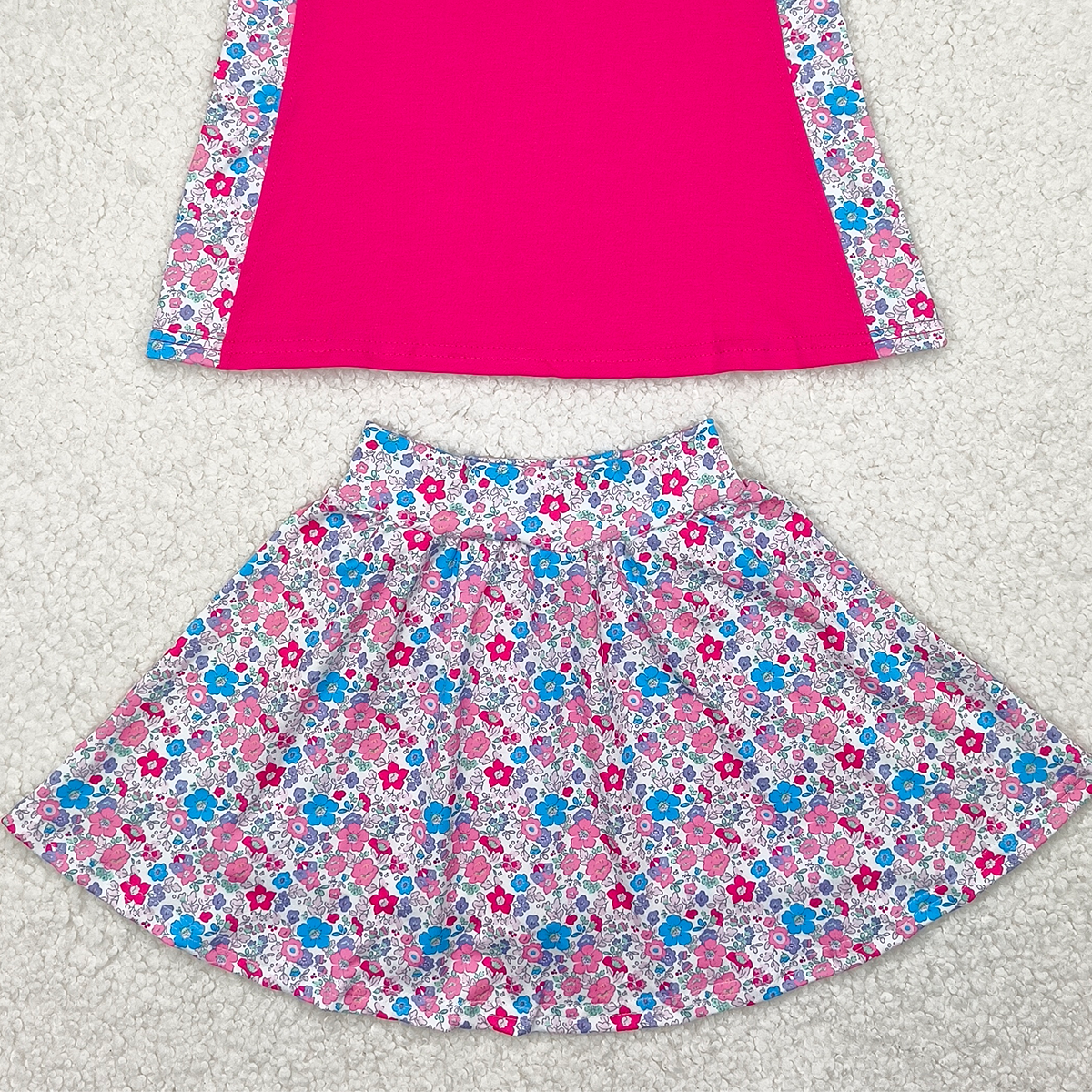 4.11 GSD1926 RTS NO MOQ Baby Girls Summer Outfits Sleeveless hot pink top floral skirt kids girls clothes