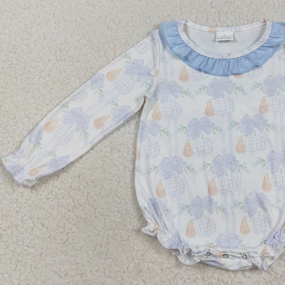 8.22 RTS NO MOQ (In stock)LR2312Baby Girls Winter Rompers Baby Girls Long Sleeves Pumpkin Floral Plaid Ruffle Rompers