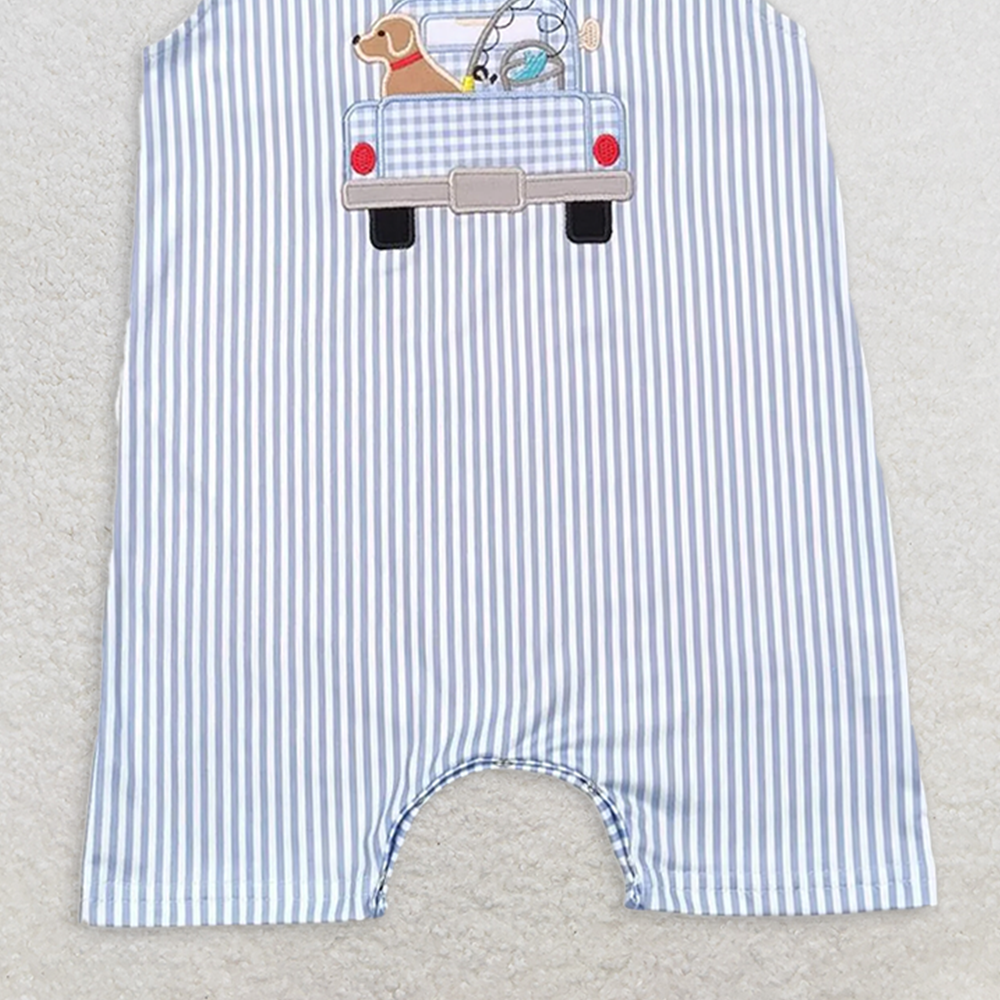 6.16 SR1170 RTS NO MOQ Baby Boys Summer Romper Stripe sleeveless dog fishing truck baby boys romper