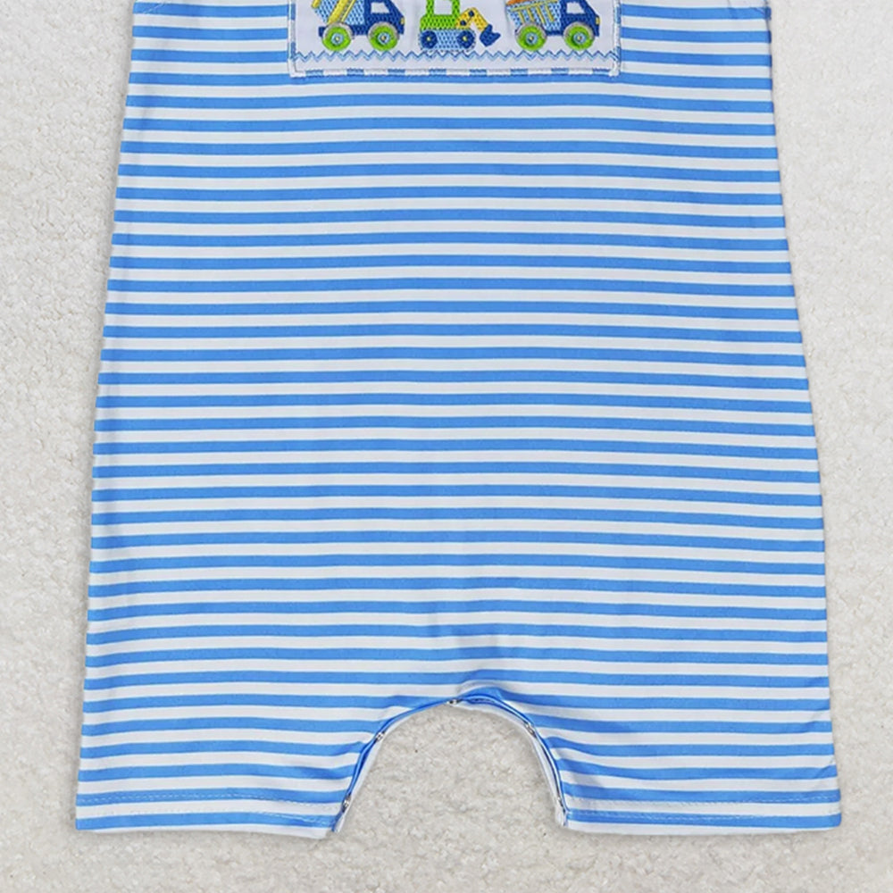 SR1005 RTS NO MOQ Baby Boys Summer Rompers Baby Boys Summer Blue Stripes Sleeveless Constructions Rompers