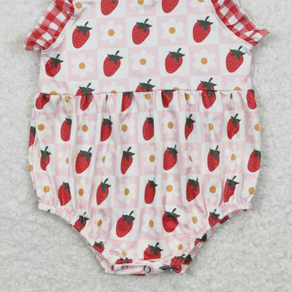 4.07 SR0978 RTS NO MOQ Baby Girls Summer Rompers Suspender plaid floral strawberry baby girls romper