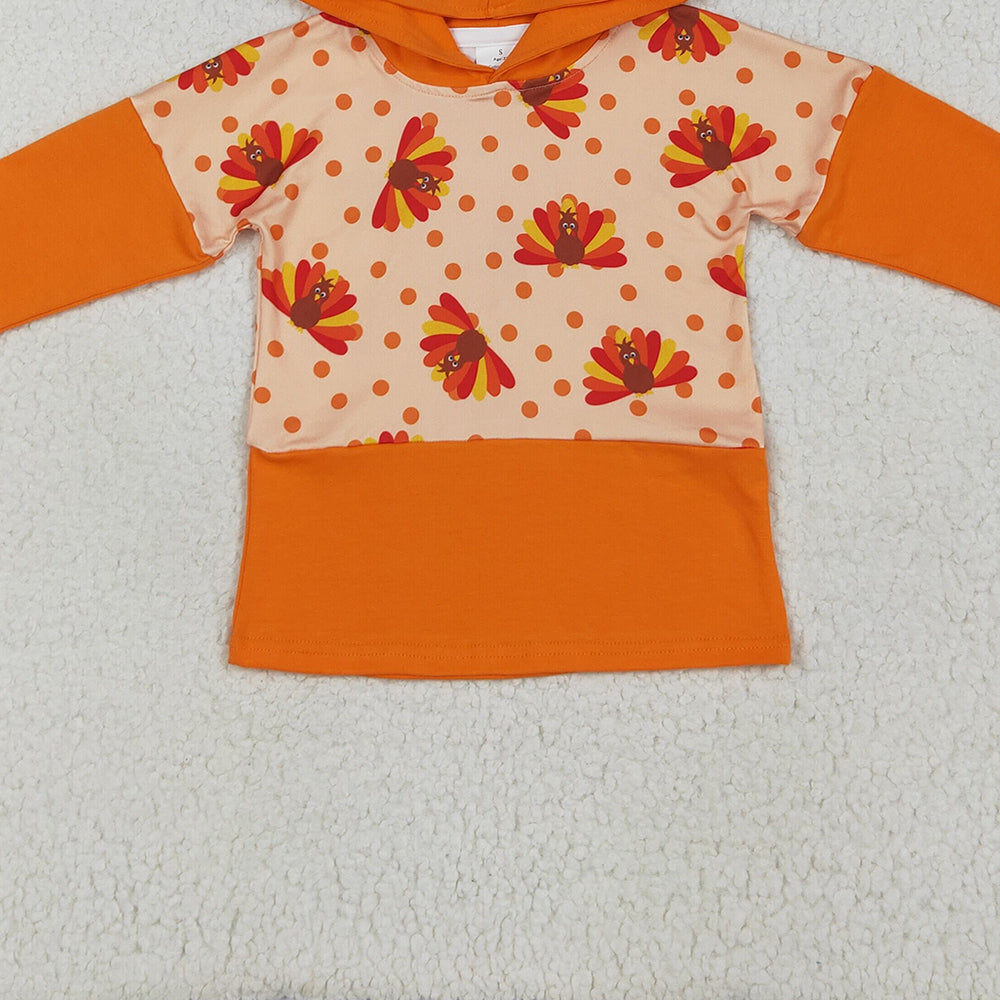 8.16 BT1247RTS NO MOQ Baby Boys Long Sleeve Tops Baby Boys Orange Long Sleeves Turkey Hoodies Top