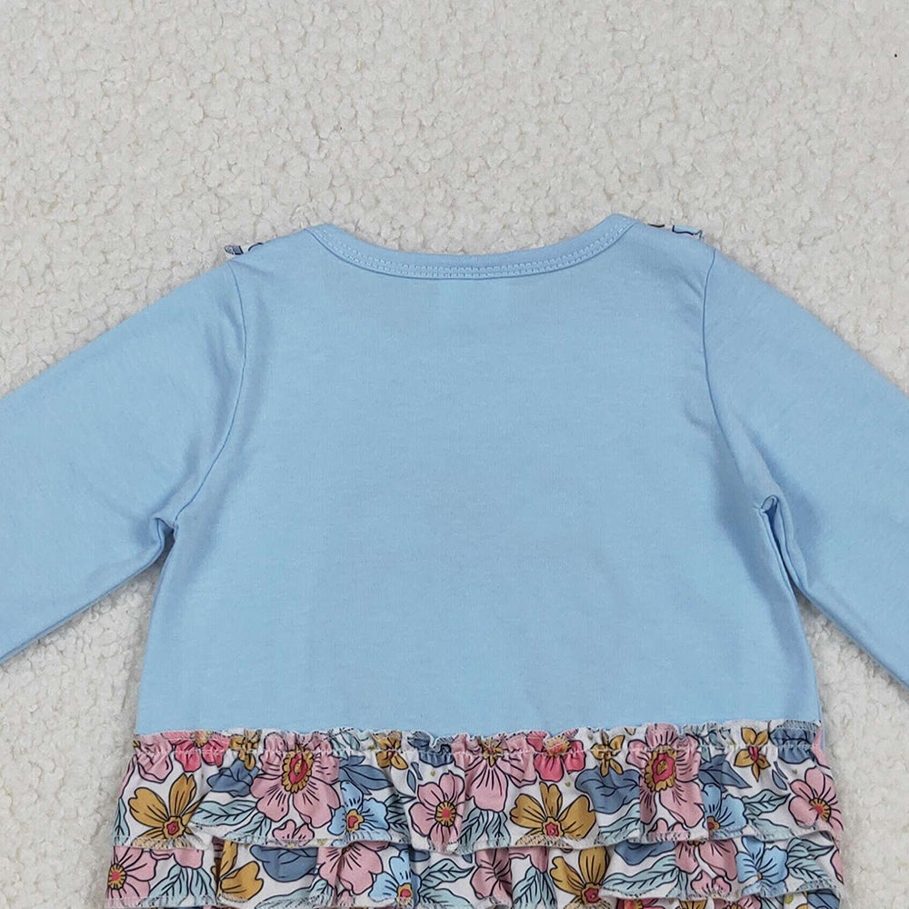 RTS NO MOQ (In stock) LR2441 Baby Girls Winter Rompers Floral Pumpkins Ruffle Rompers