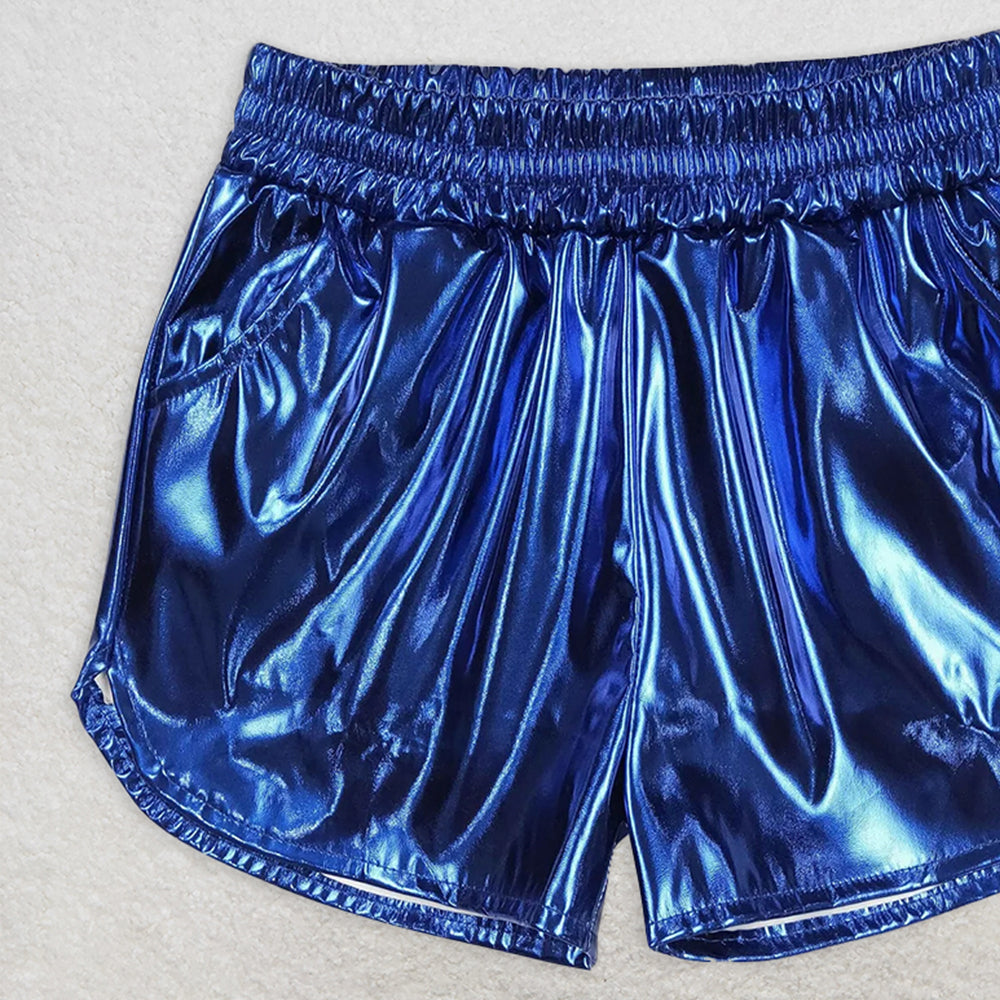 USA Shop (in stock)SS0409RTS NO MOQ Baby Girls Summer Shorts Blue elastic waist kids girls summer shorts