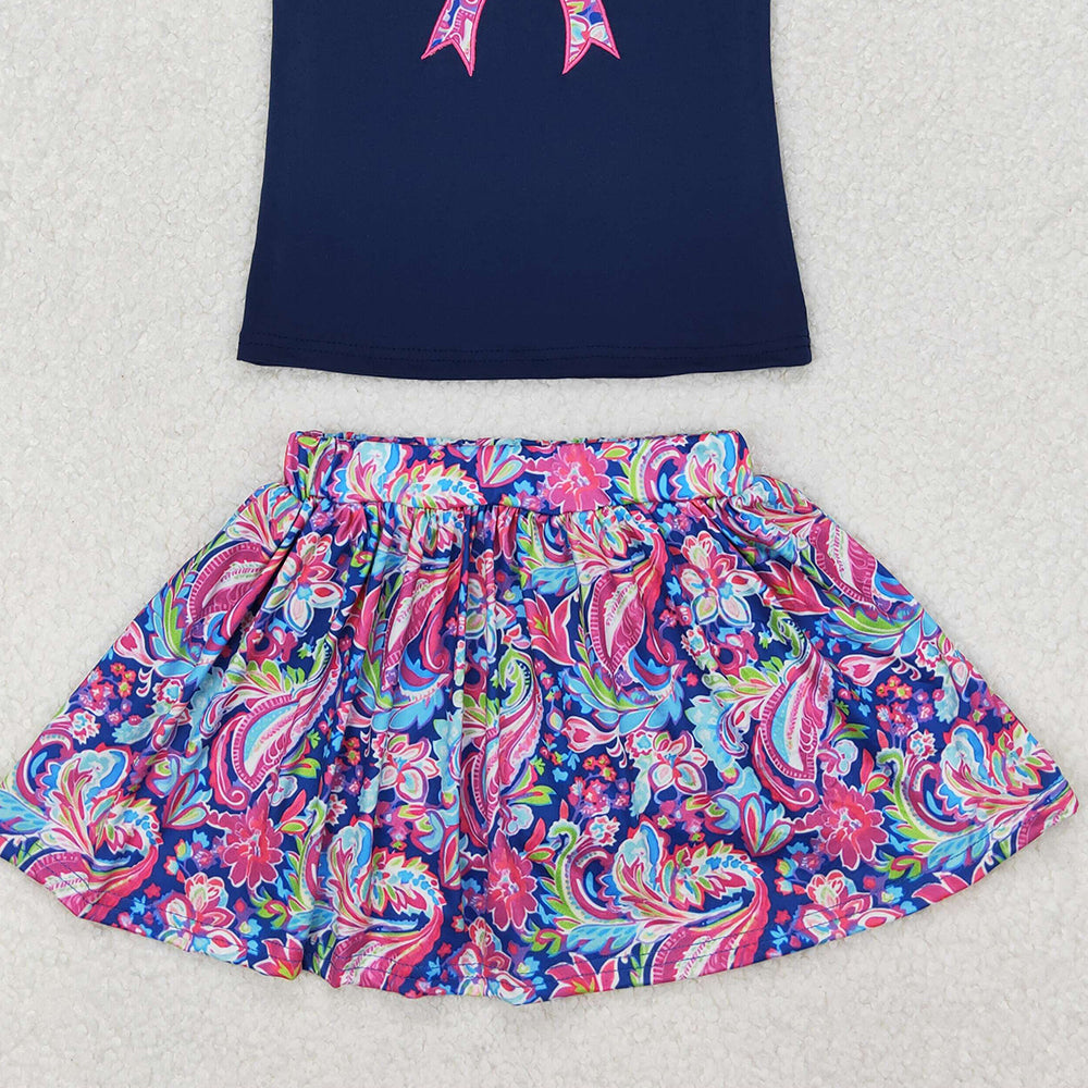 4.25 GSD1689 RTS NO MOQ Navy bow top floral skirt baby girls clothes