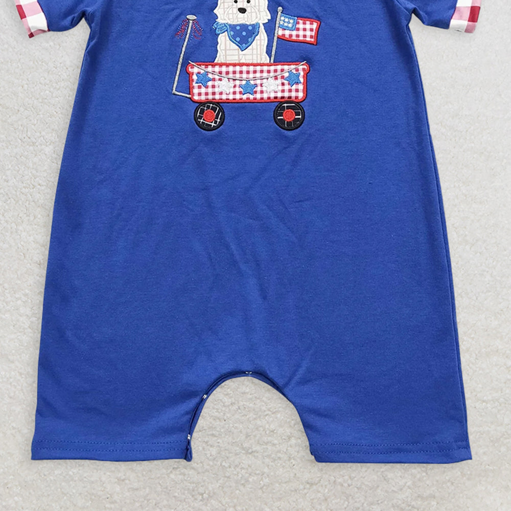 SR0749 RTS NO MOQ Baby Boys Summer Rompers Embroidery Baby Girls July 4th Dog Flag Sister Brother Rompers Clothes Sets