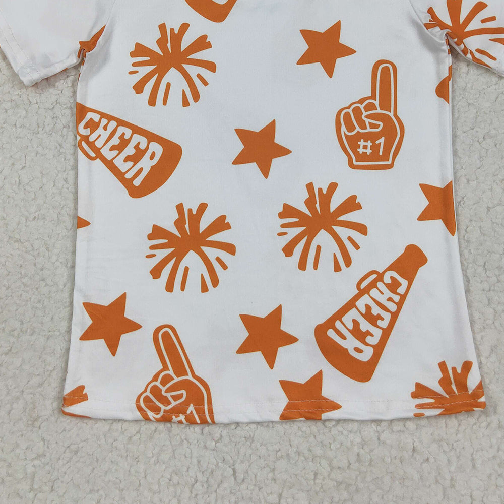 RTS NO MOQ (In stock)GT1090 Baby Girls Summer Tops Baby Girls Short Sleeves Cheer Stars Team Tee Shirts Top