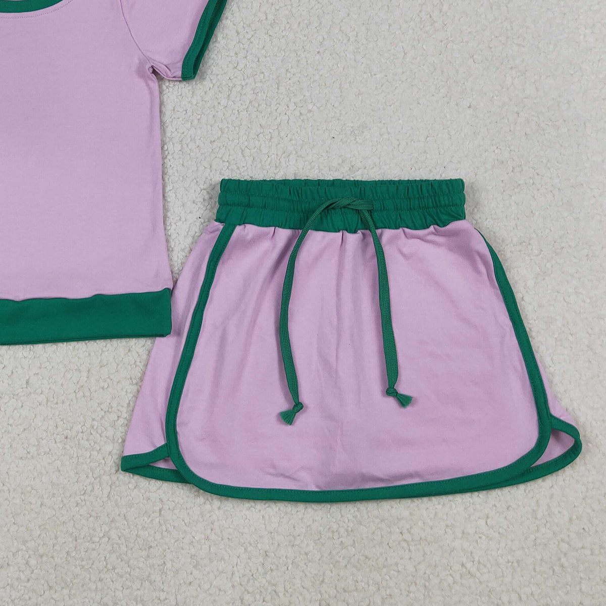 4.13 GSD3672 RTS NO MOQ (In stock )Pink green cotton top skirt kids girls summer outfits