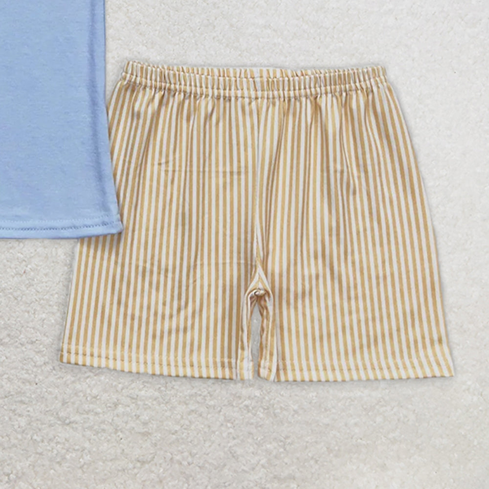 BSSO0602 RTS NO MOQ Baby Boys Summer Boys Outfits Baby Boys Sailboat Blue Short Sleeve Shirt Shorts Clothes Sets