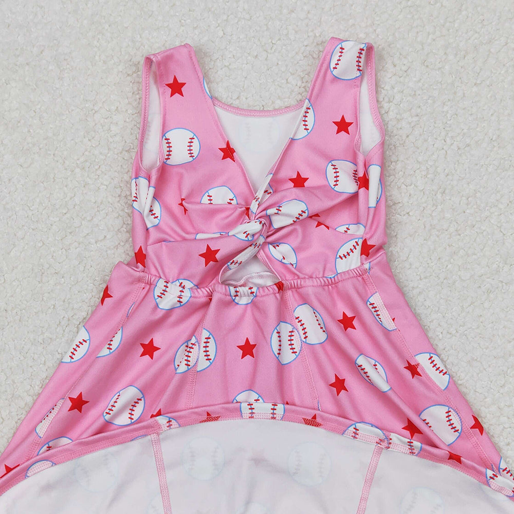 4.14 GSD2135 RTS NO MOQ Sleeveless pink baseball stars kids girls athletic dresses
