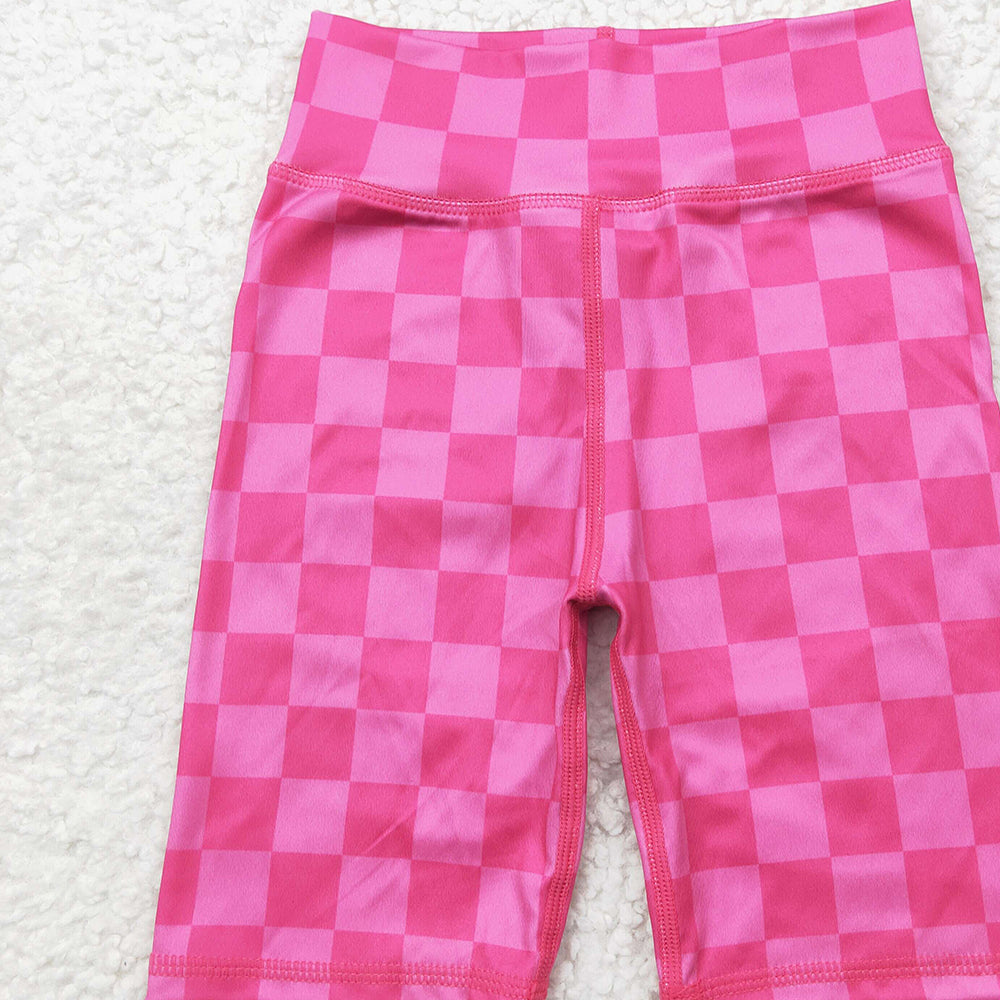 5.15 SS0538 RTS NO MOQ Baby Girls Summer Yoga Shorts Baby Girls Pink Plaid Biking Shorts Bottoms
