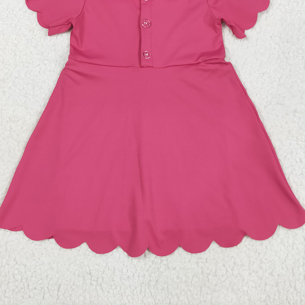 7.05 GSD2474 RTS NO MOQ Baby Girls Summer Yoga Dress Baby Girls Pink Short Sleeves Button Yoga Knee Length Dresses