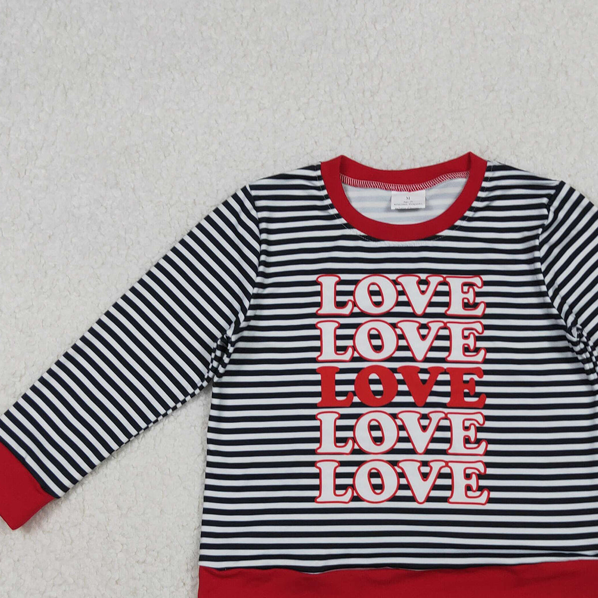 10.21 RTS NO MOQ (In stock)GT1237 Baby Girls Long Sleeve Tops Baby Girls Long Sleeve Black Stripe Loves Valentine Tee Shirts Top