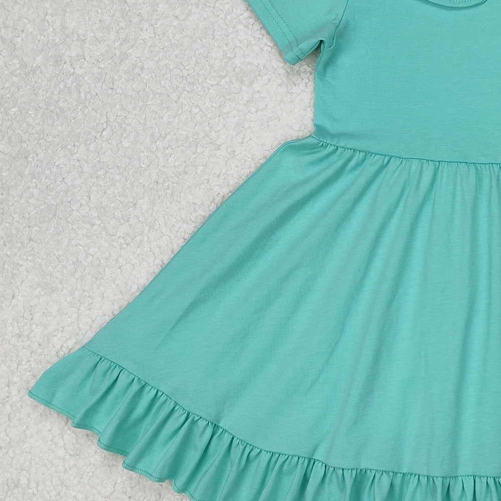 GSD1918Green short sleeves ruffle summer girls dresses
