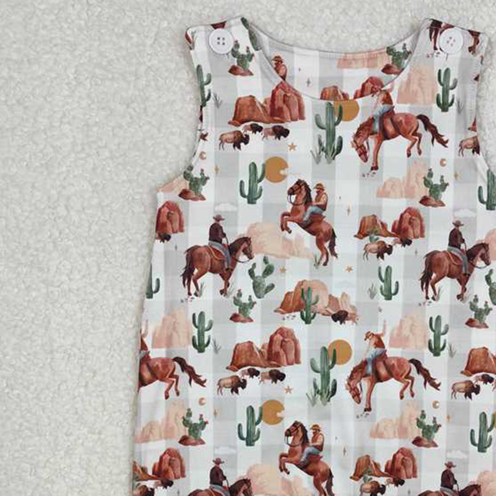 4.30 SR2538 RTS NO MOQ Sleeveless cows cactus western baby boy summer romper