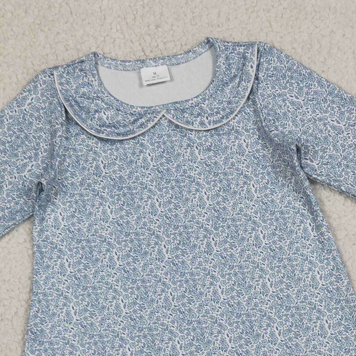 3.21 RTS NO MOQ (In stock)GLD1424 Kids Fashion Clothes Baby Girls Long Sleeve Blue Floral Ruffle Knee Length Dresses