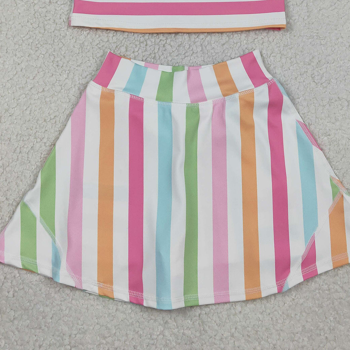 1.27 RTS NO MOQ (In stock)GSD2348 Baby Girls Sleeveless Colorful Stripes Top Skort Yoga Active Sets