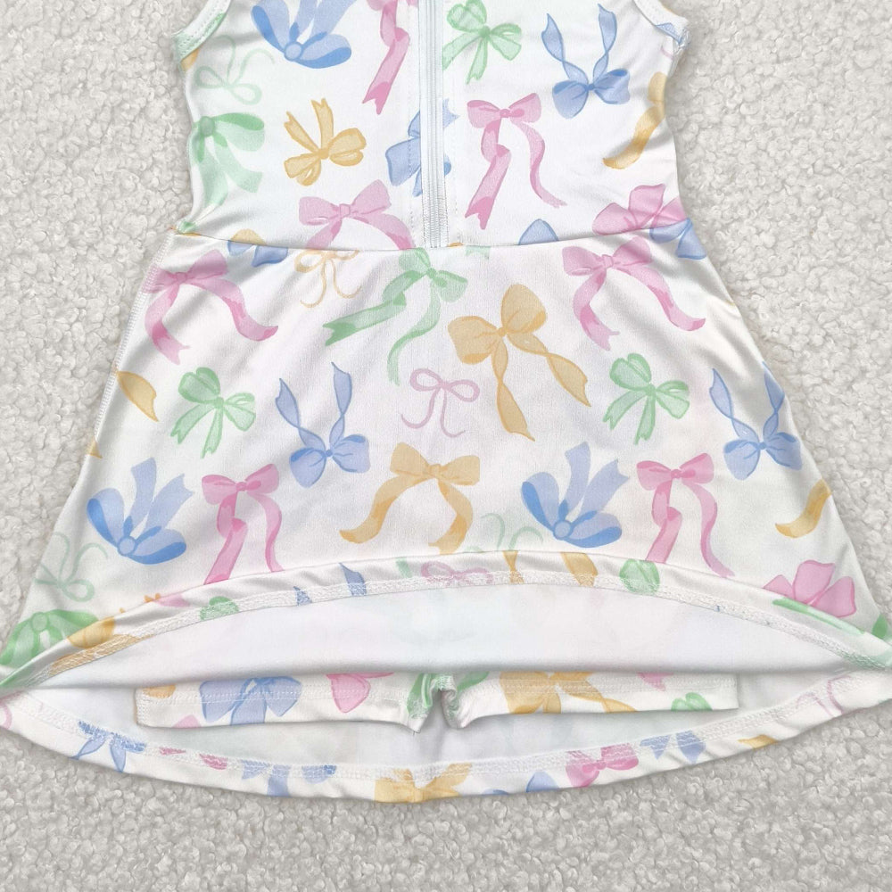 GSD2141 RTS NO MOQ Baby Girls Summer Yoga Dress Kids Girls Sleeveless Athletic Dresses Colorful Bow Detail Comfortable Sportswear for Girls