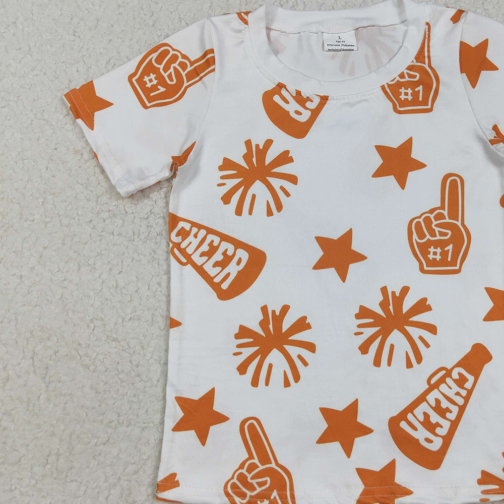 RTS NO MOQ (In stock)GT1090 Baby Girls Summer Tops Baby Girls Short Sleeves Cheer Stars Team Tee Shirts Top