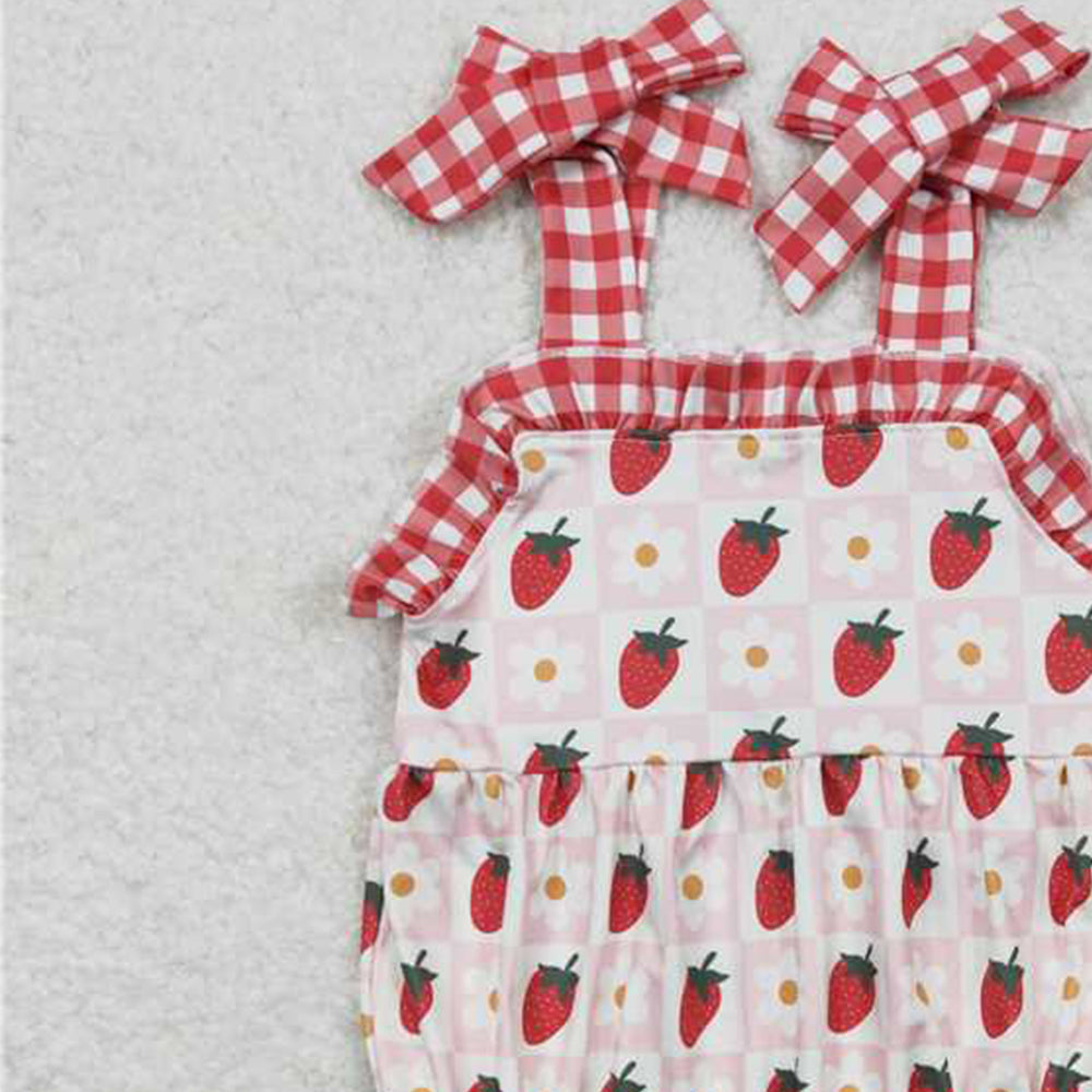 4.07 SR0978 RTS NO MOQ Baby Girls Summer Rompers Suspender plaid floral strawberry baby girls romper