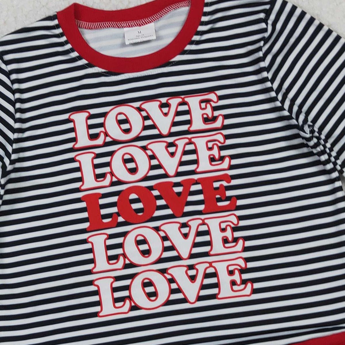 10.21 RTS NO MOQ (In stock)GT1237 Baby Girls Long Sleeve Tops Baby Girls Long Sleeve Black Stripe Loves Valentine Tee Shirts Top