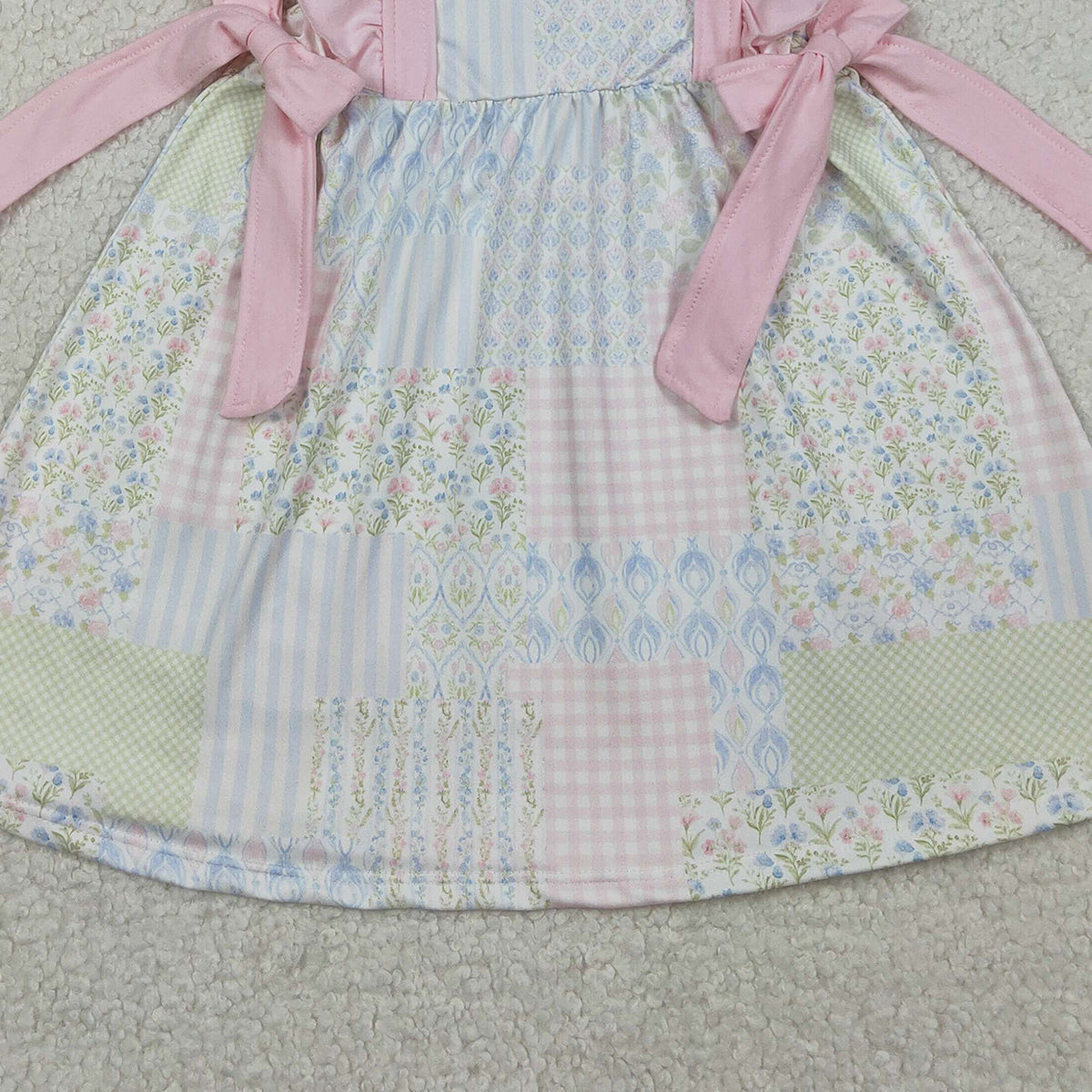 1.20 RTS NO MOQ (In stock)GSD3249 Baby Girls Flutter Sleeve Pink Flowers Checked Knee Length Dresses