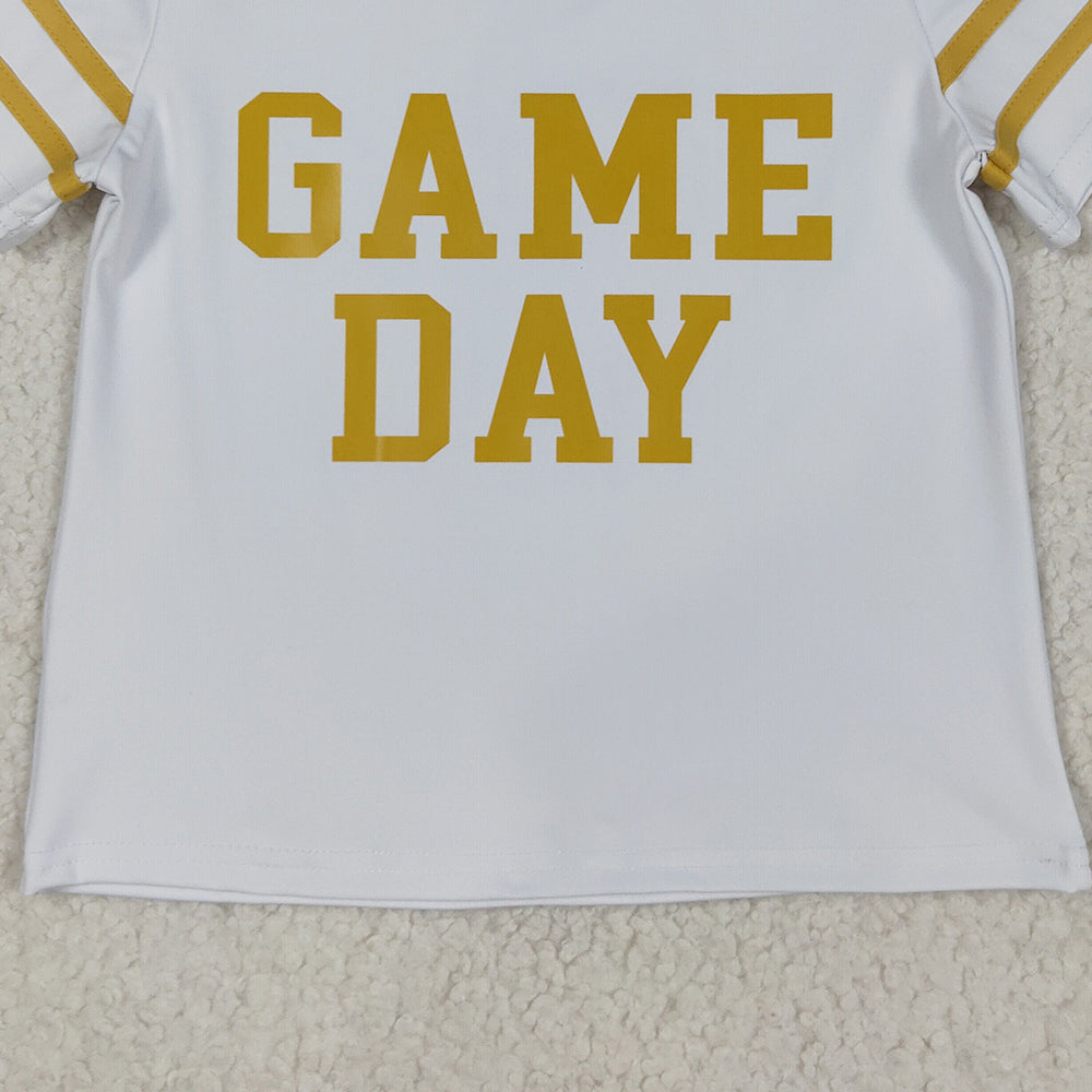 RTS NO MOQ (In stock)GT1101 Baby Girls Summer Tops Baby Girls Vinyl Yellow Game Day Yoga Active Team Tee Shirts Top
