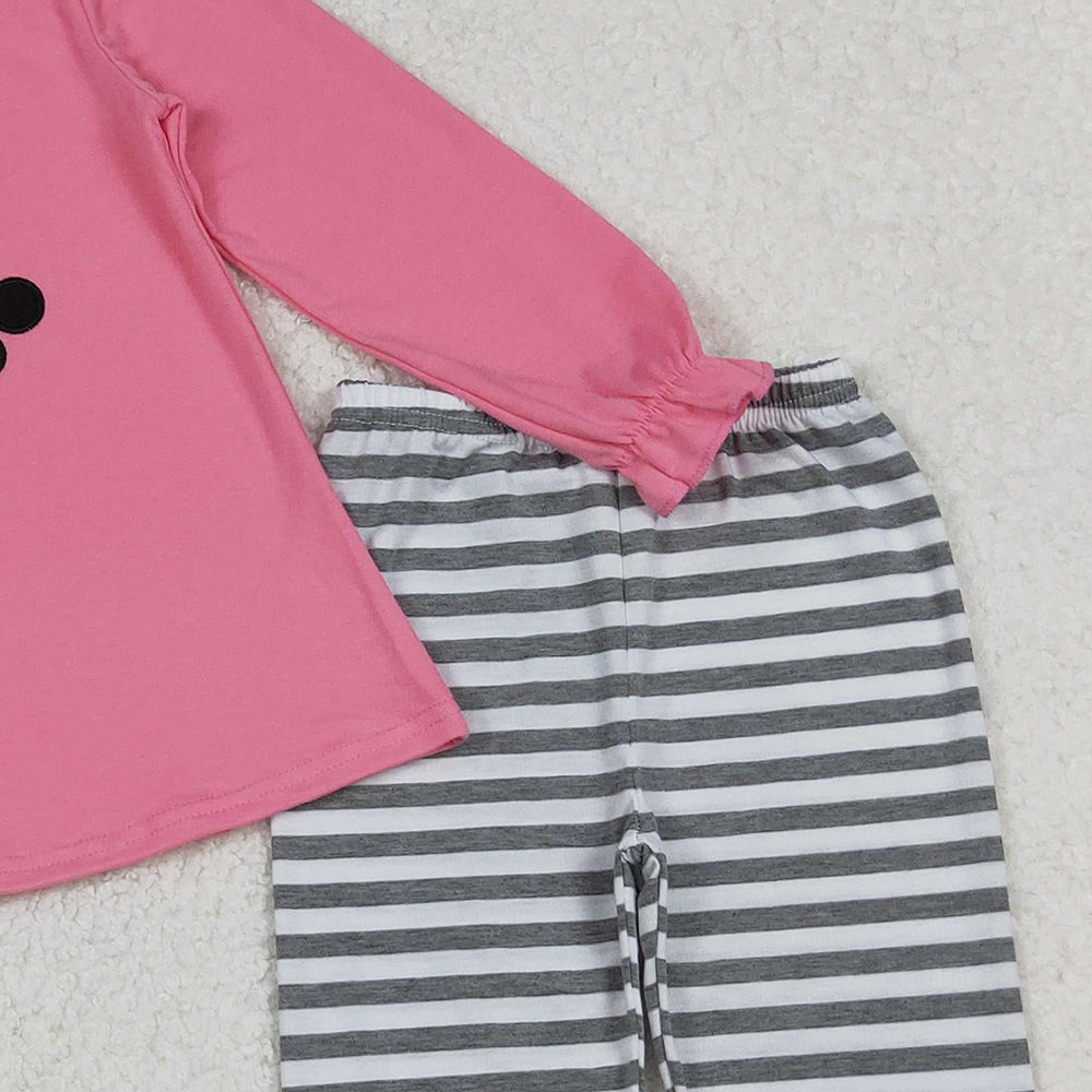 10.10 RTS NO MOQ (In stock)GLP2728 Baby Girls Winter Outfits Embroidery Snowmen Baby Girls Tunic Stripe Leggings Pant Christmas Set