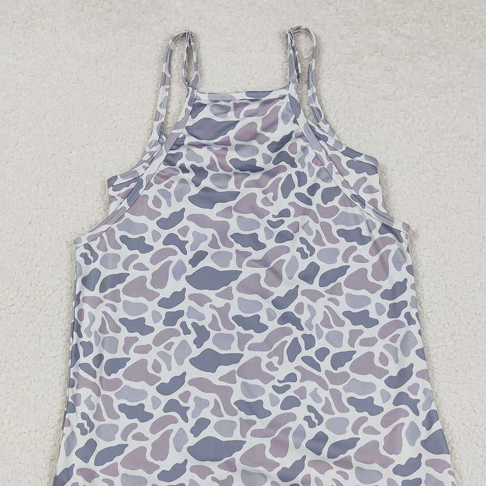 8.23 USA Shop (in stock)GSD2733 Adult Women Strap Gray Camo Pockets Yoga Shorts Dresses