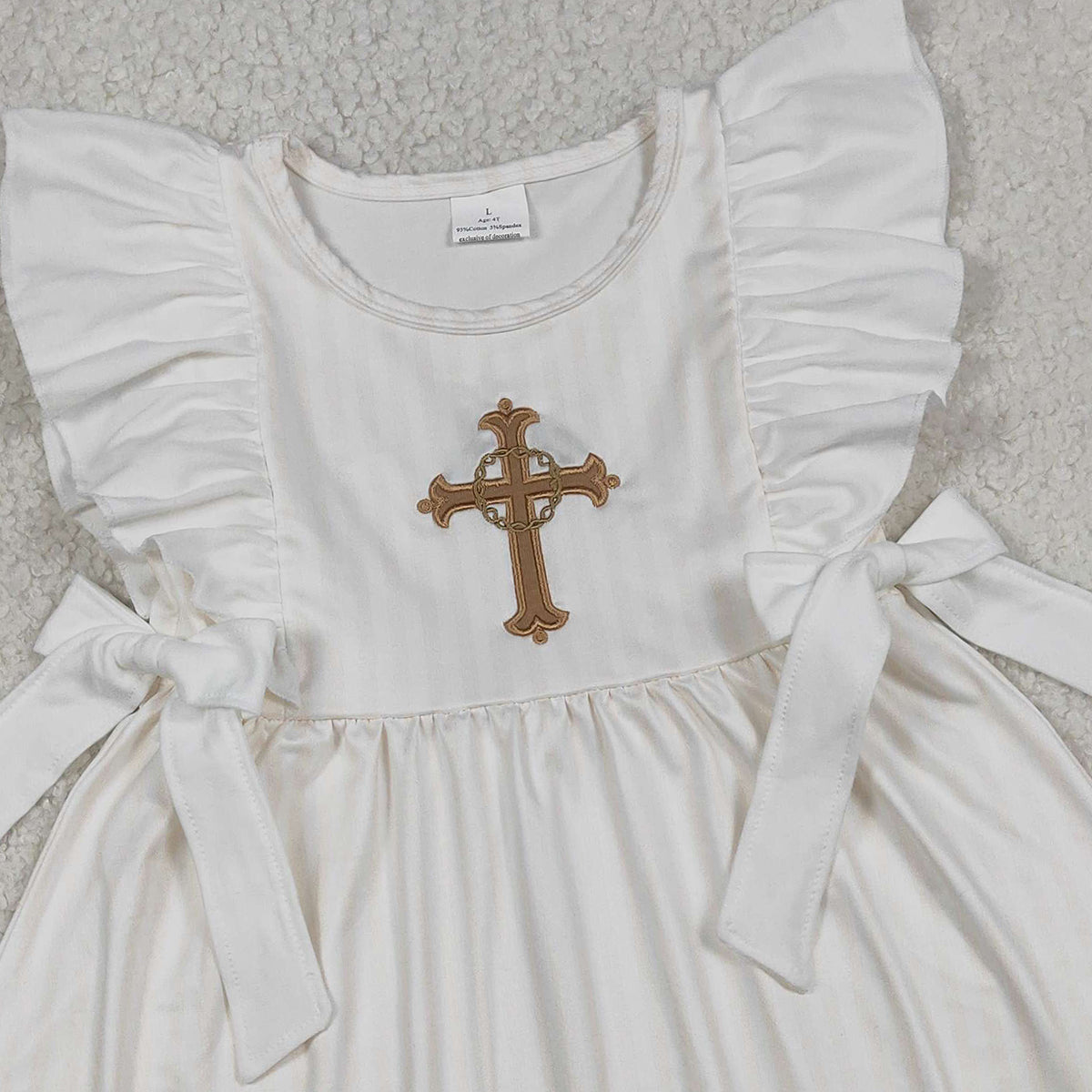 1.8 RTS NO MOQ (In stock)GSD2904 Embroidery Cross Baby Girls Bows Easter Knee Length Dresses
