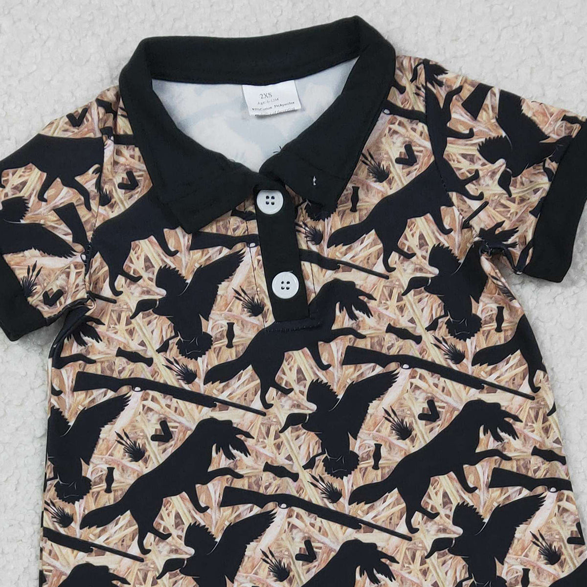 1.7 RTS NO MOQ (In stock)SR3637 Baby Boys Rompers Baby Boys Southern Hunting Dog Ducks Camo Button Rompers