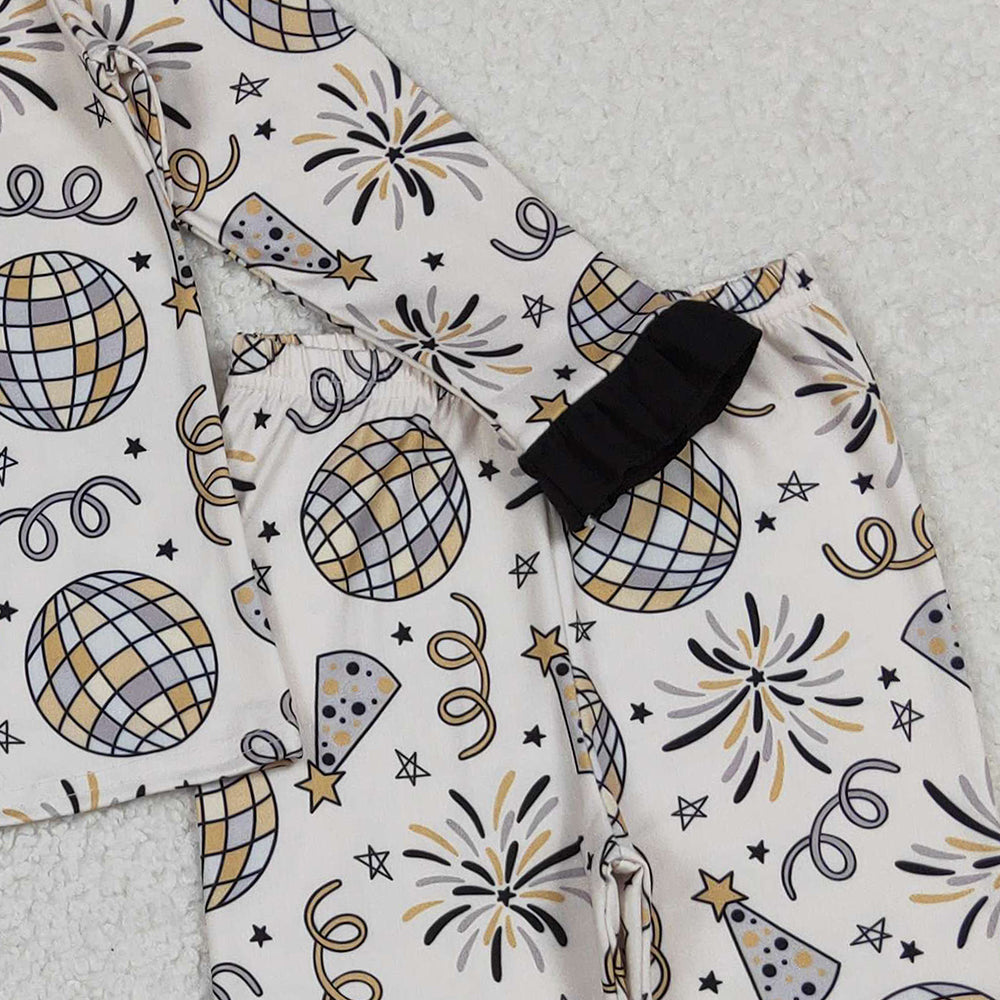 10.10 RTS NO MOQ (In stock)GLP2563 Baby Girls Winter Outfits Baby Girls Happy New Year Button Top Ruffle Pant Pajamas Sets