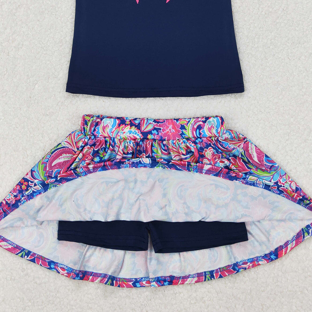 4.25 GSD1689 RTS NO MOQ Navy bow top floral skirt baby girls clothes